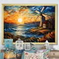 thumbnail image 1 of Designart "Sunset Glow at Windmill Coastal Retreat I" Architecture Framed Wall Art Decor - Industrial Blue Wind Turbines Living Room Framed Canvas Art, 1 of 6