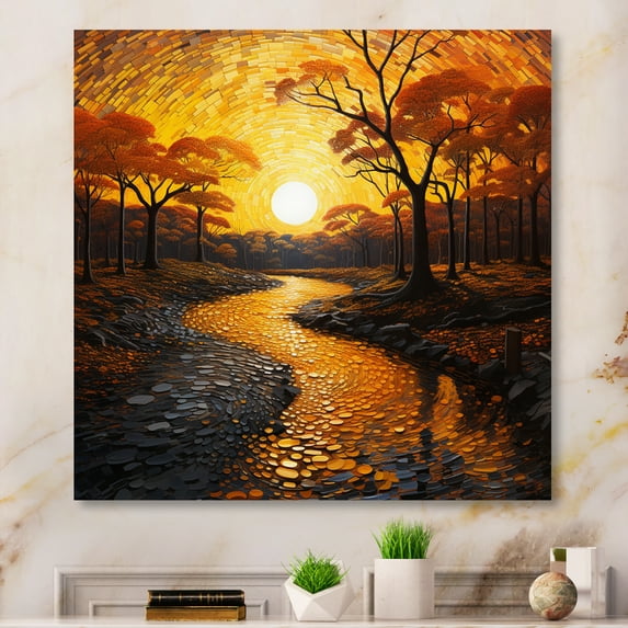 Designart "Sunset Golden Hour painting" Landscapes Canvas Print
