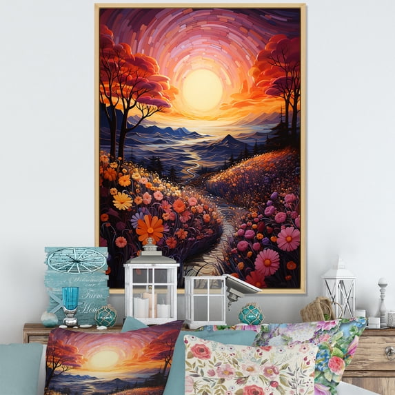 Designart "Sunset Horizon Painting III" Floral Floater Framed Wall Art Print