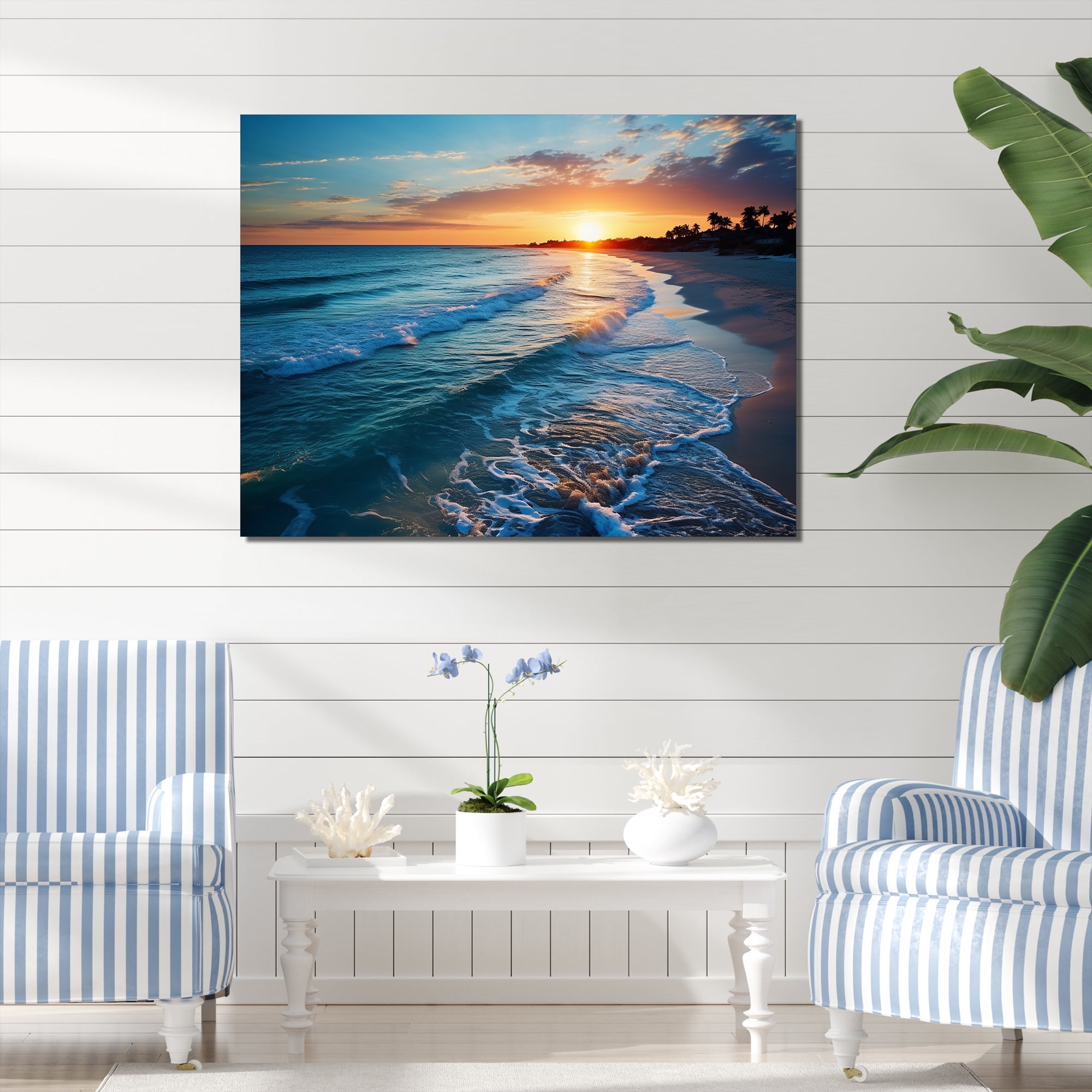 Designart "Sunset Horizon Tranquil Shores Beach III" Coastal Wall Art ...