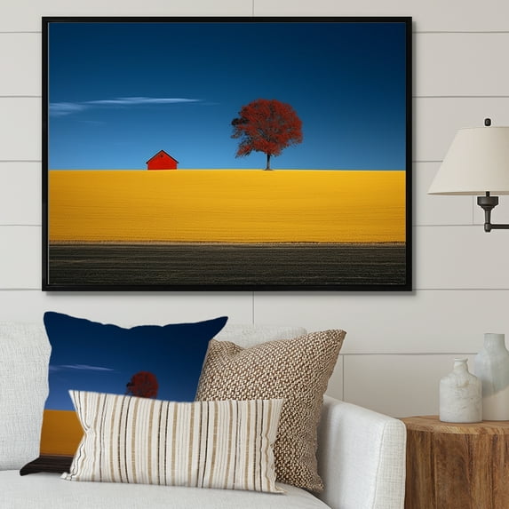 Designart "Sunset Horizons Endless In Prairies I" Prairies Floater Framed Wall Art Living Room