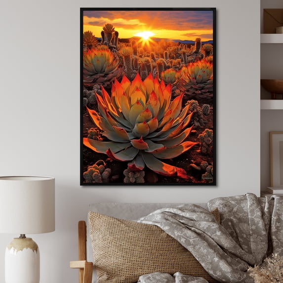 Designart "Sunset Hues In Cactus Field I" Succulent Floater Framed Canvas Art Print