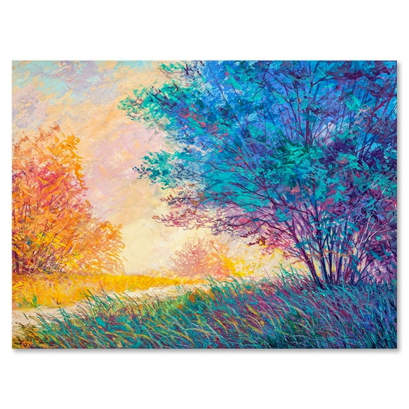 Designart ' Sunset In Autumnal Forest Landscape ' Traditional Canvas Wall Art Print