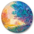 thumbnail image 1 of Designart 'Sunset In Autumnal Forest Landscape' Traditional Circle Metal Wall Art 23x23 - Disc of 23, 1 of 1