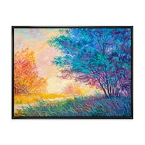 Designart 'Sunset In Autumnal Forest Landscape' Traditional Framed Canvas Wall Art Print