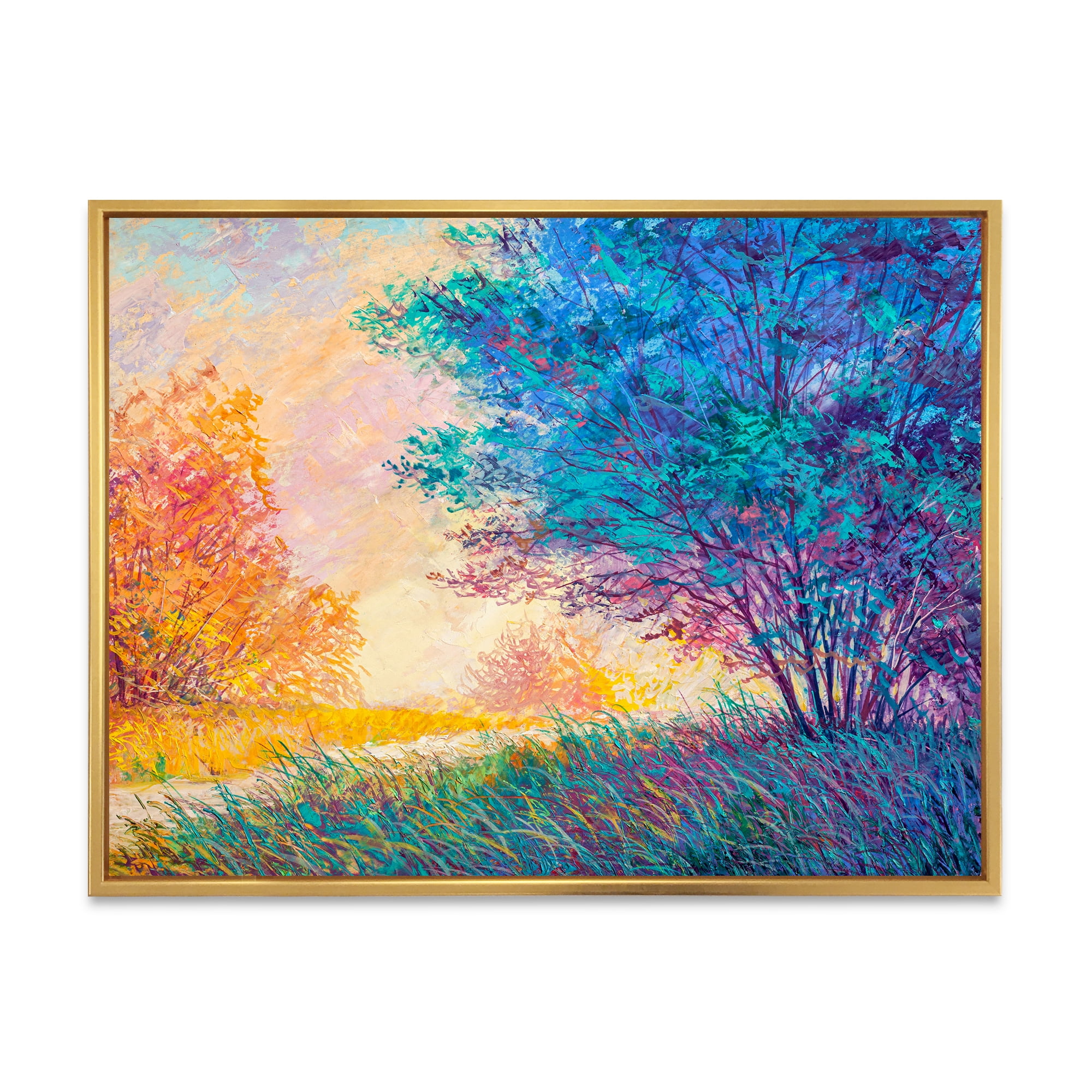 Designart 'Sunset In Autumnal Forest Landscape' Traditional Framed Canvas Wall Art Print