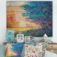 thumbnail image 1 of Designart 'Sunset In Autumnal Forest Landscape' Traditional Print on Natural Pine Wood, 1 of 5