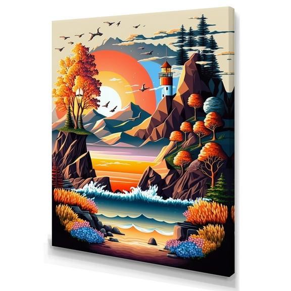 Designart Sunset In Modern Vector Style I Canvas Wall Art