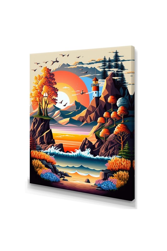 Sunset In Modern Vector Style I Canvas Wall Art