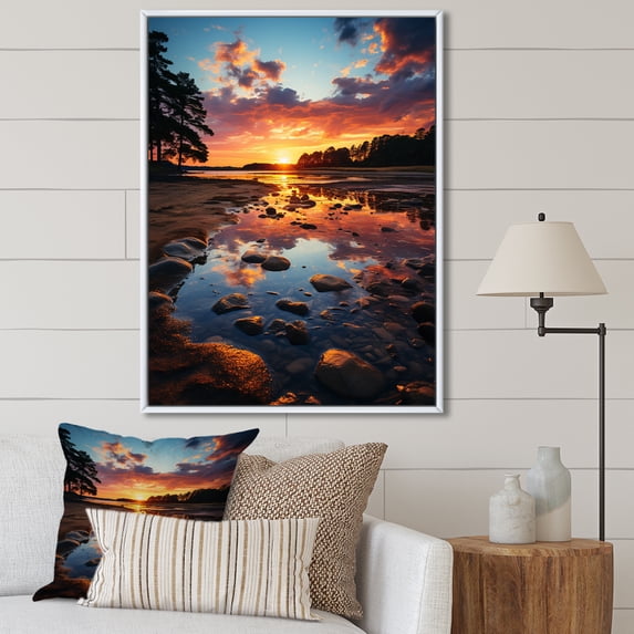 Designart "Sunset In New Jersey horizon" New Jersey Floater Framed Canvas Print