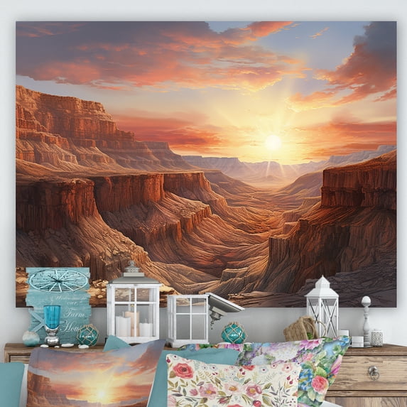 Designart "Sunset In The Canyon Desert" Canyon Canvas Art Print
