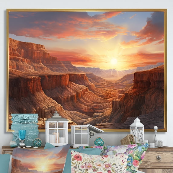 Designart "Sunset In The Canyon Desert" Canyon Floater Framed Canvas Art Print