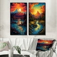 thumbnail image 1 of Designart "Sunset over Japanese Mountains Snowy River Scene III" Landscape Mountains Framed Wall Art Set Of 2 - Traditional Red Gallery Wall Frame Set For Home Decor, 1 of 6
