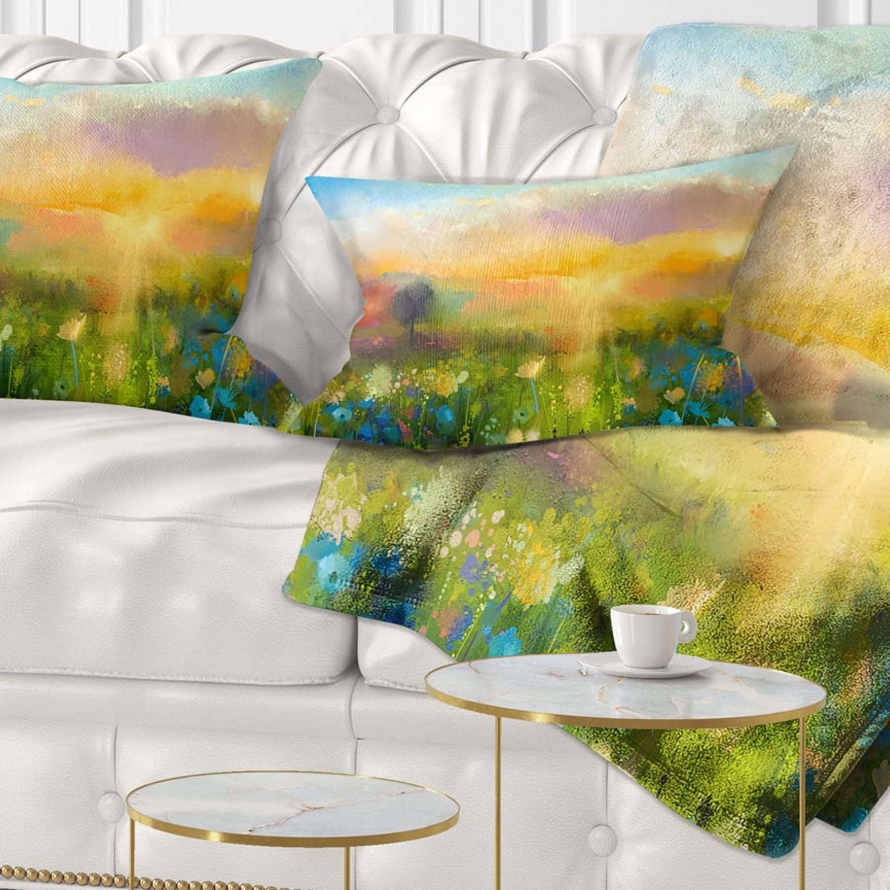 Designart Sunset Meadow Landscape - Contemporary Throw Pillow - 12x20