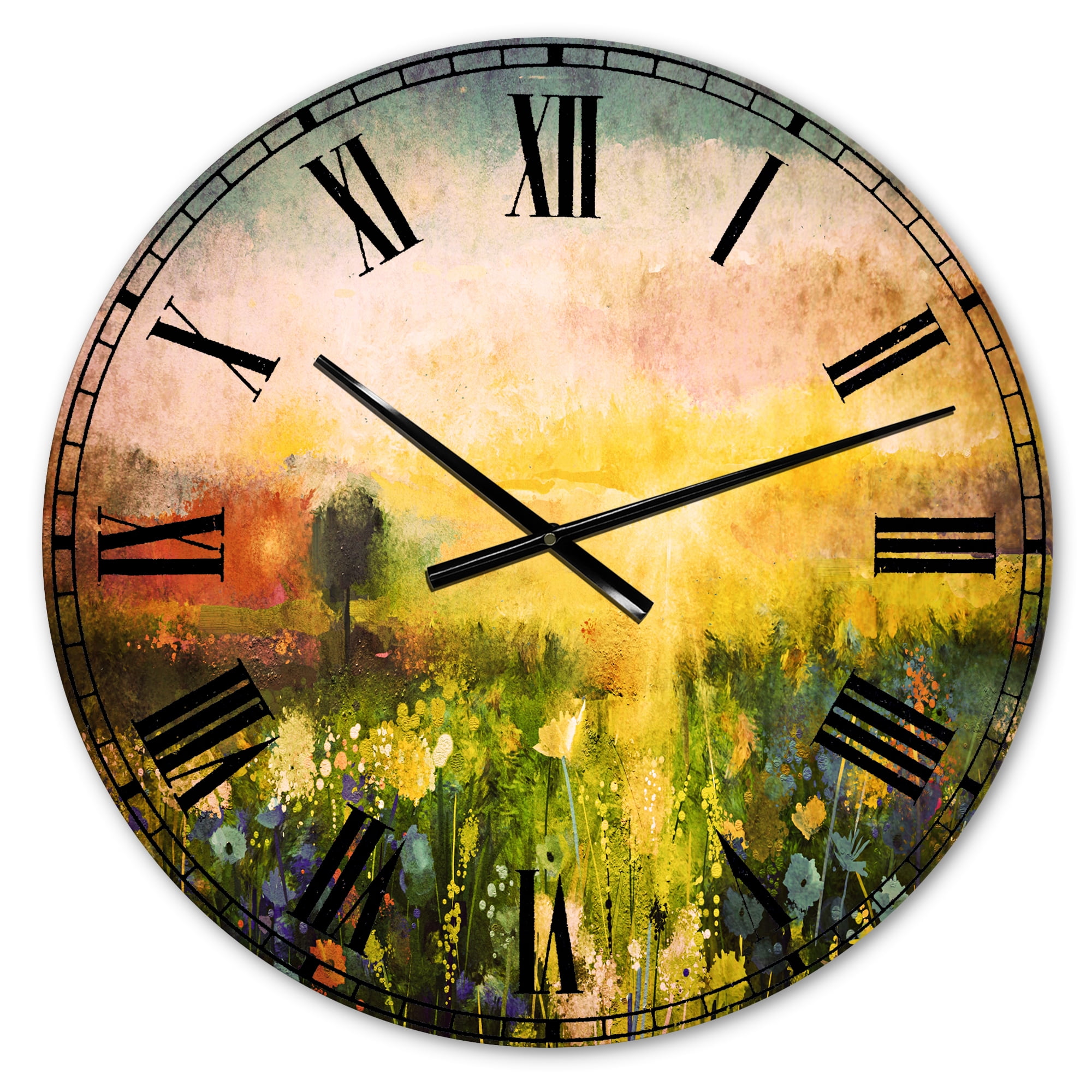 Designart 'Sunset Meadow Landscape' Traditional wall clock