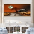 thumbnail image 1 of Designart "Sunset Meadow with Red Moon at Farmhouse" Extra Large Farm Framed Wall Art - Country Red Farm Windows Hallway Framed Wall Art Decor, 1 of 7