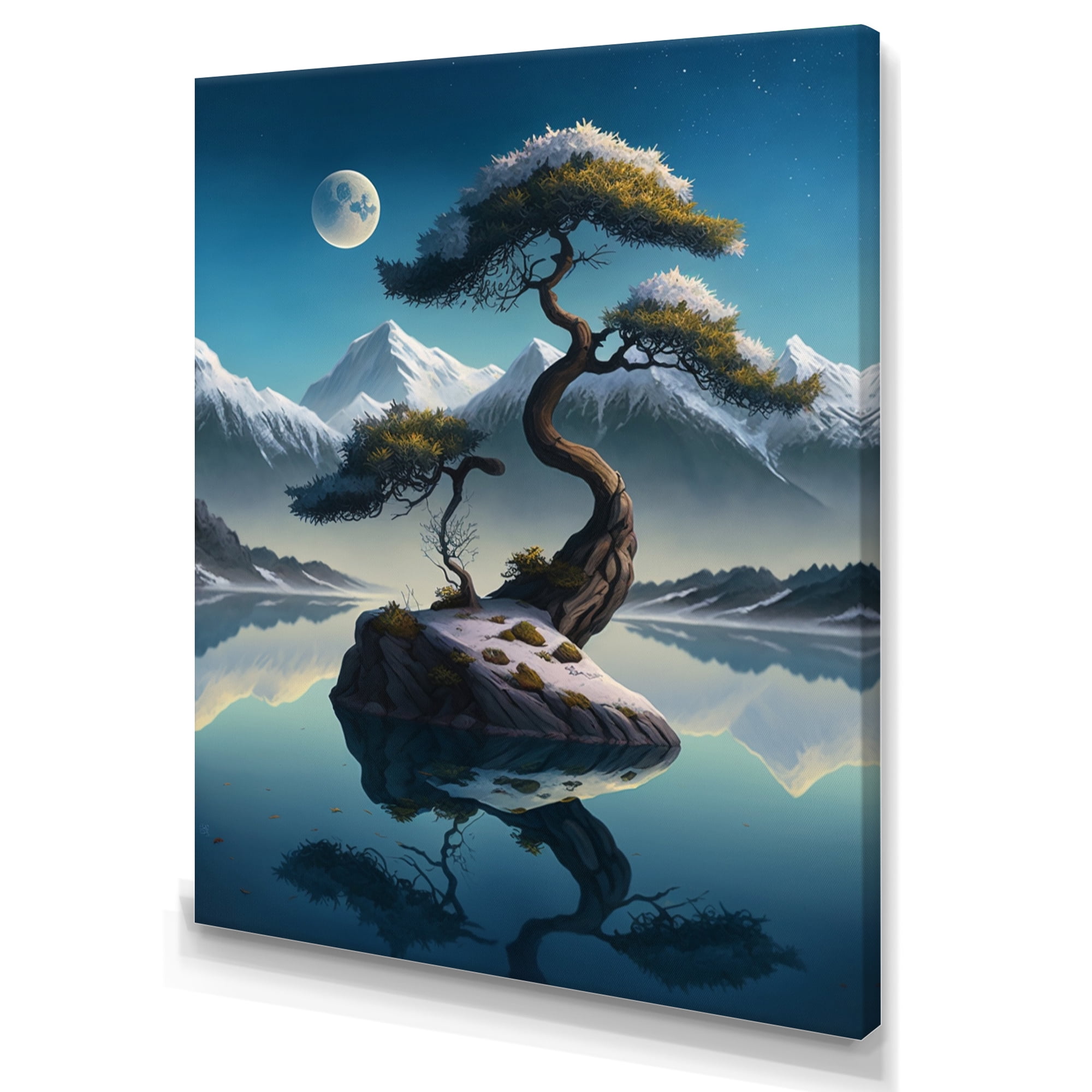 Designart Sunset Over Bonsai Tree By Lake I Canvas Wall Art