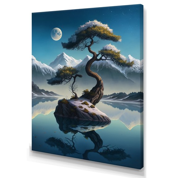 Designart Sunset Over Bonsai Tree By Lake I Canvas Wall Art