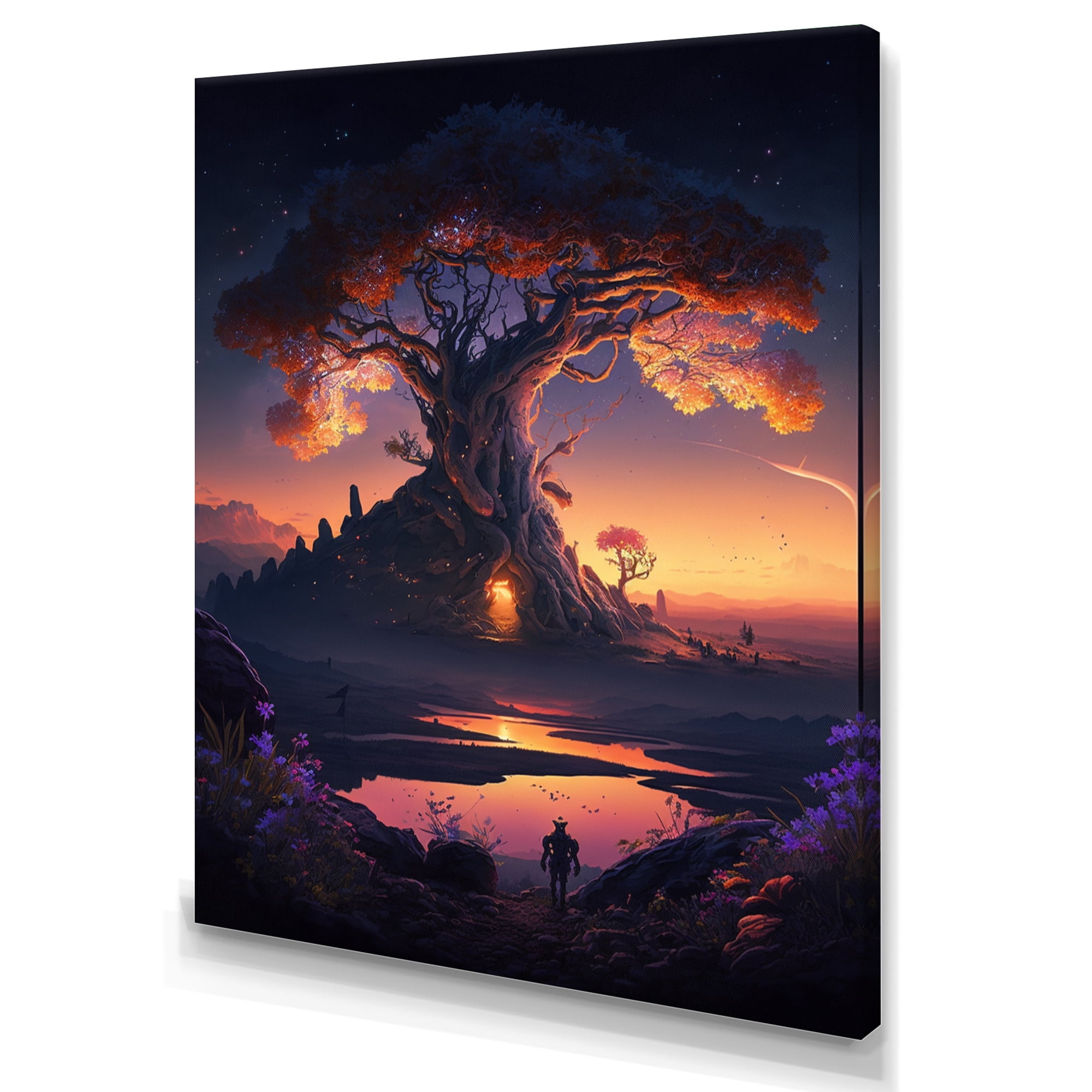Designart Sunset Over Bonsai Tree By Lake II Canvas Wall Art