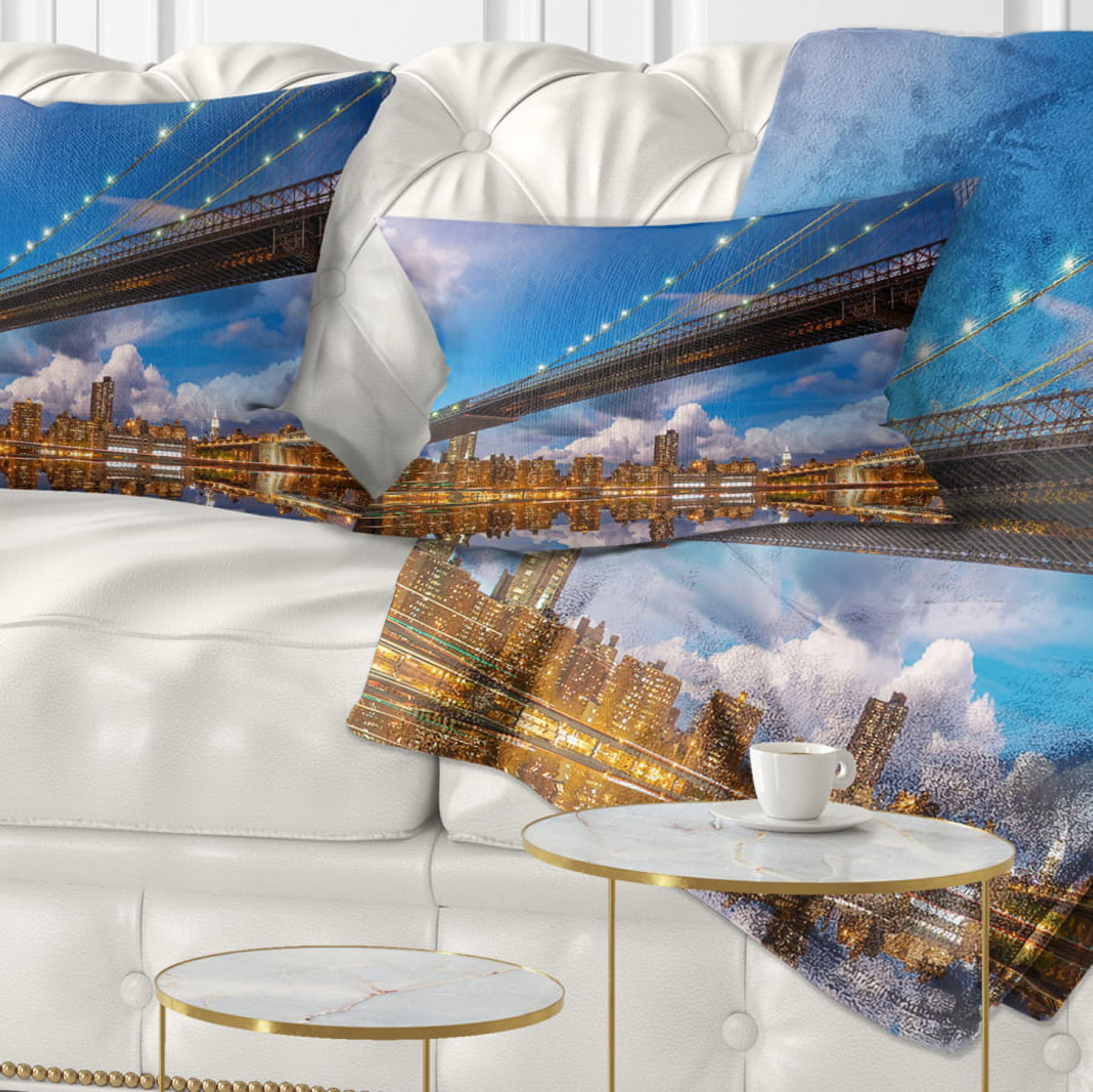 Designart Sunset Over Brooklyn Bridge - Cityscape Photo Throw Pillow - 12x20
