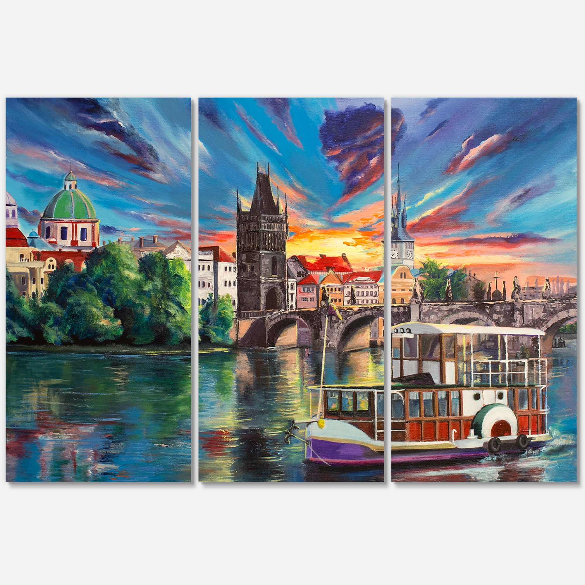 Designart ' Sunset Over Cityview Of Prague ' Children's Art Canvas Wall Art Print