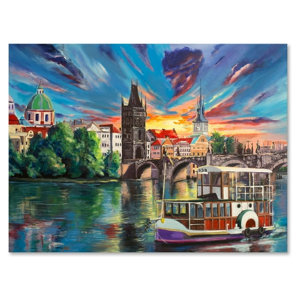 Designart ' Sunset Over Cityview Of Prague ' Children's Art Canvas Wall Art Print