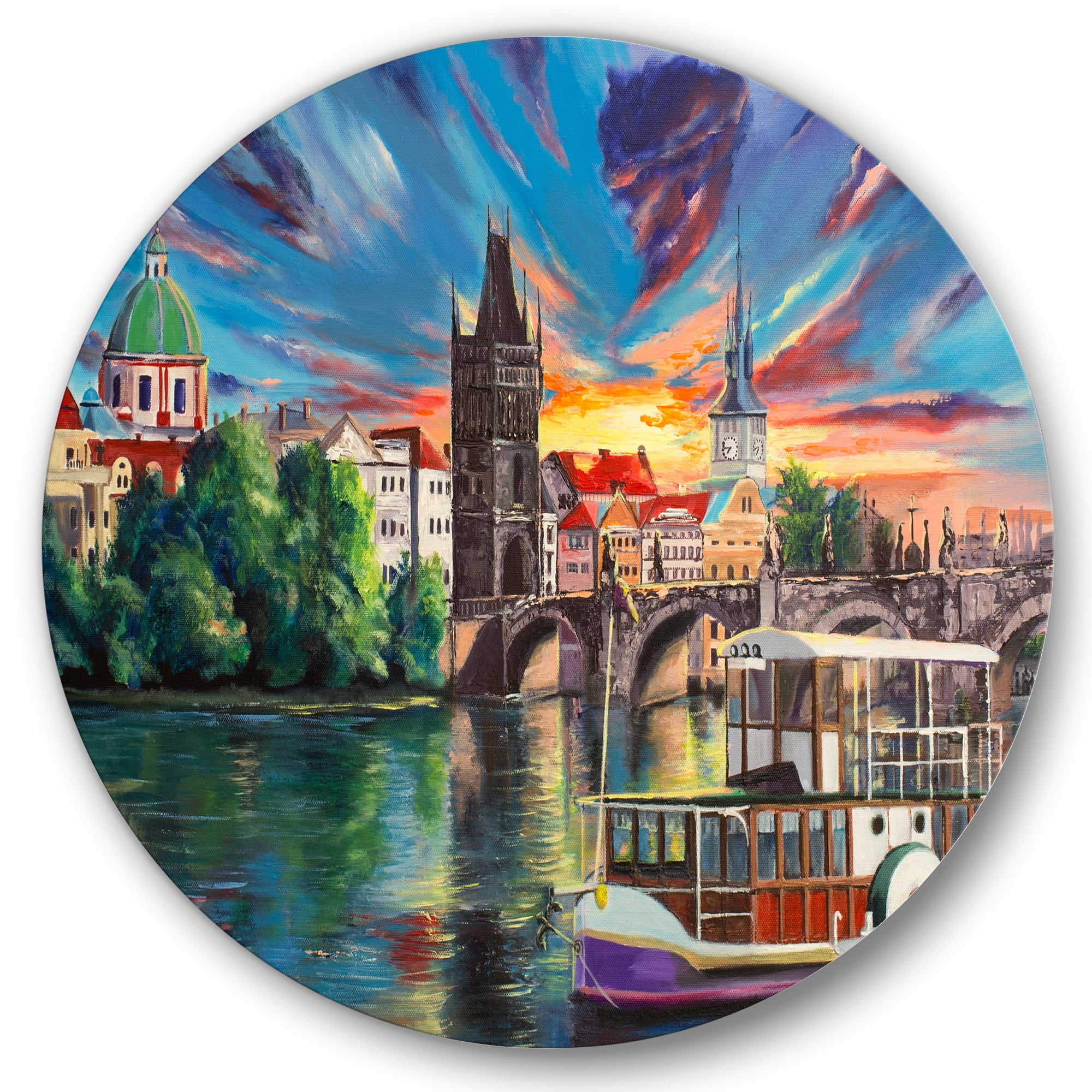 Designart 'Sunset Over Cityview Of Prague' Children's Art Circle Metal Wall Art 29x29 - Disc of 29