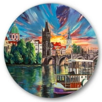 Designart 'Sunset Over Cityview Of Prague' Children's Art Circle Metal Wall Art 36x36 - Disc of 36