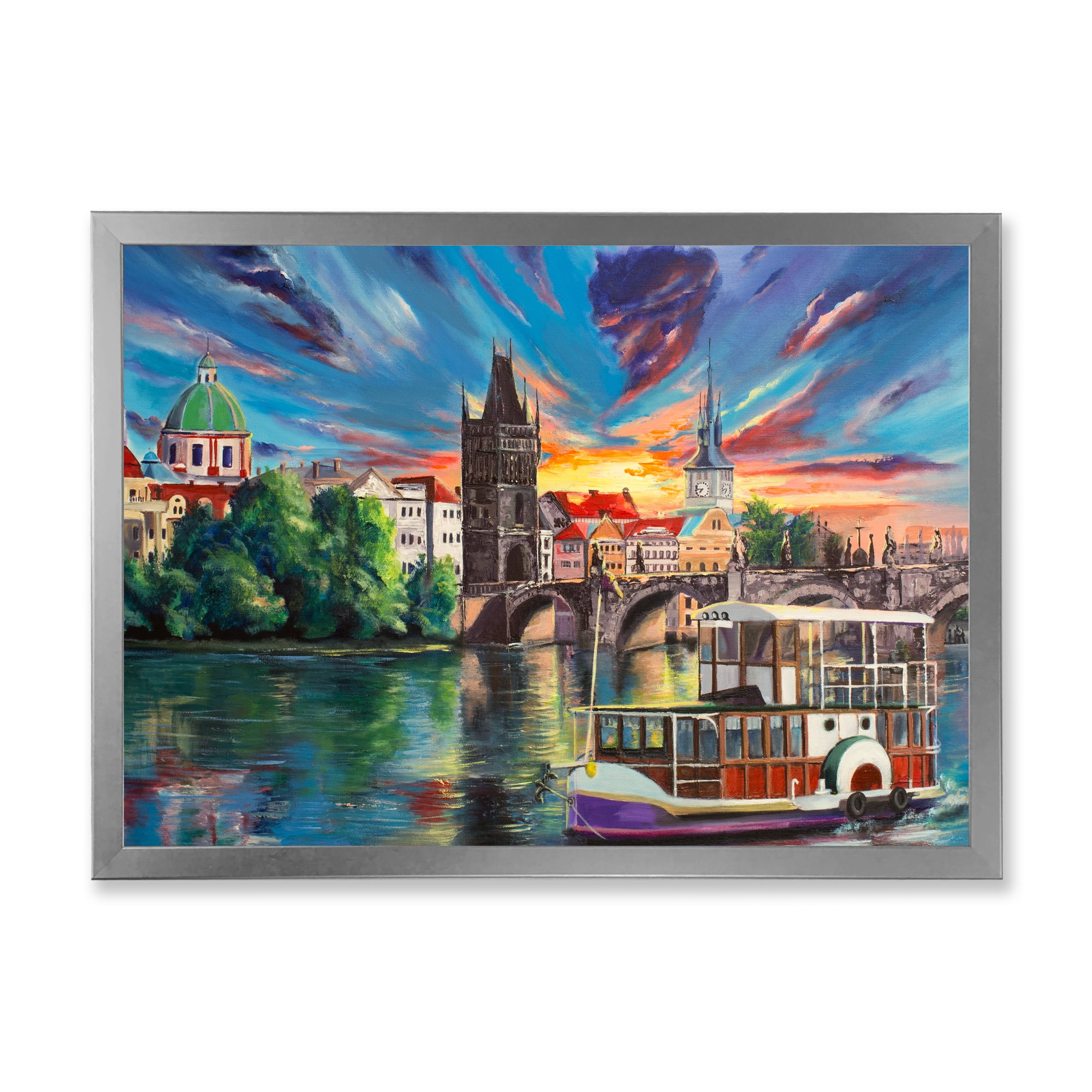Designart 'Sunset Over Cityview Of Prague' Children's Art Framed Art Print