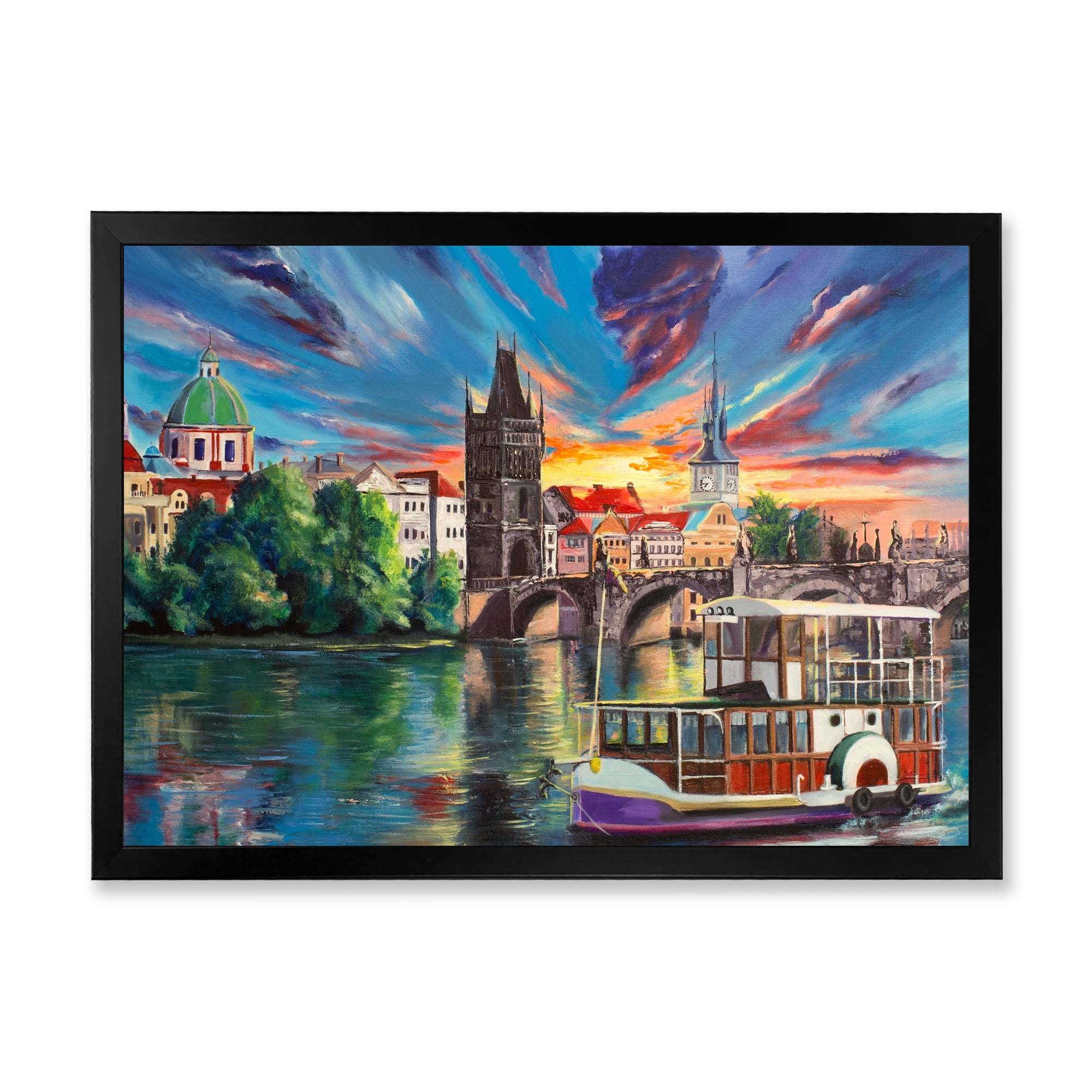 Designart 'Sunset Over Cityview Of Prague' Children's Art Framed Art Print