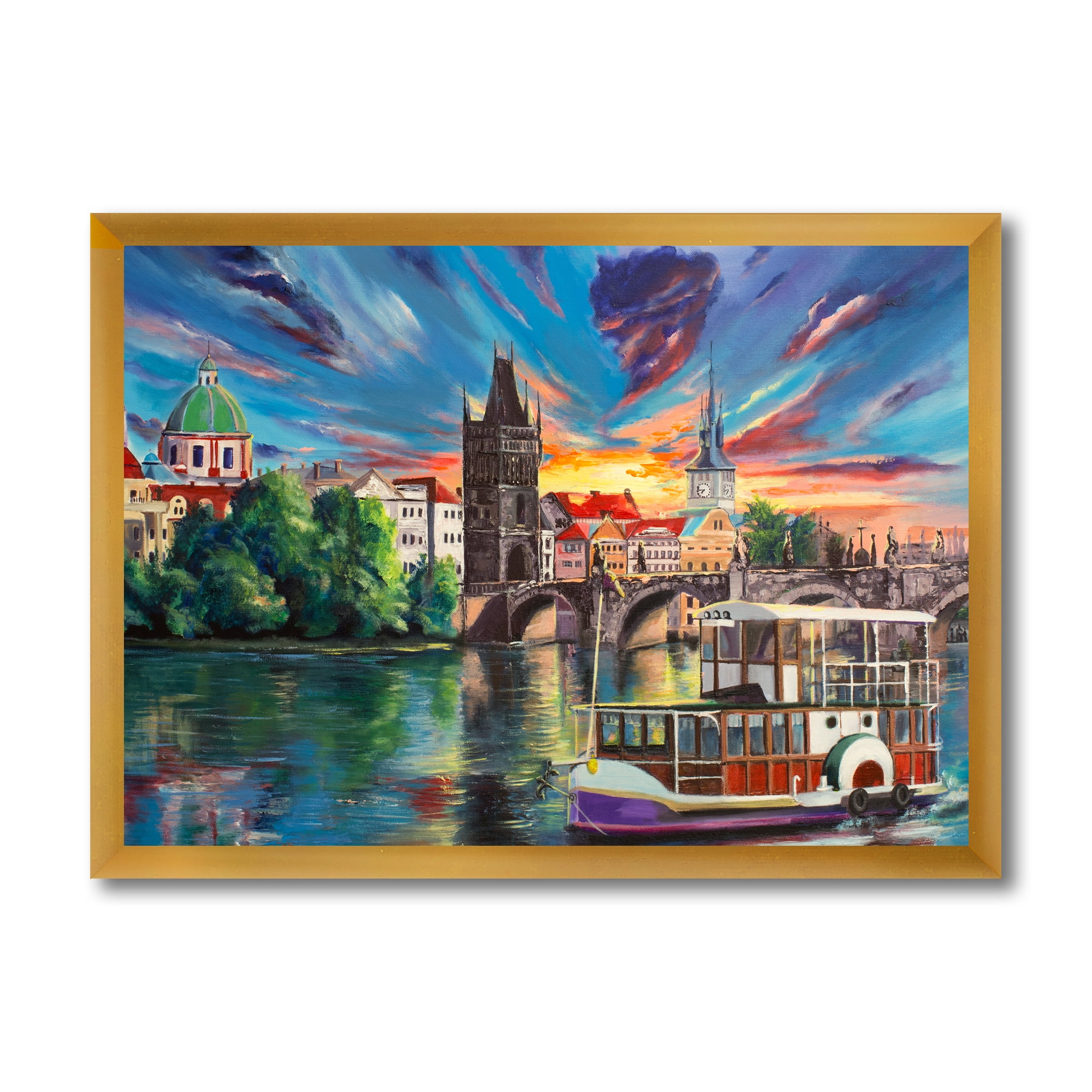 Designart 'Sunset Over Cityview Of Prague' Children's Art Framed Art Print