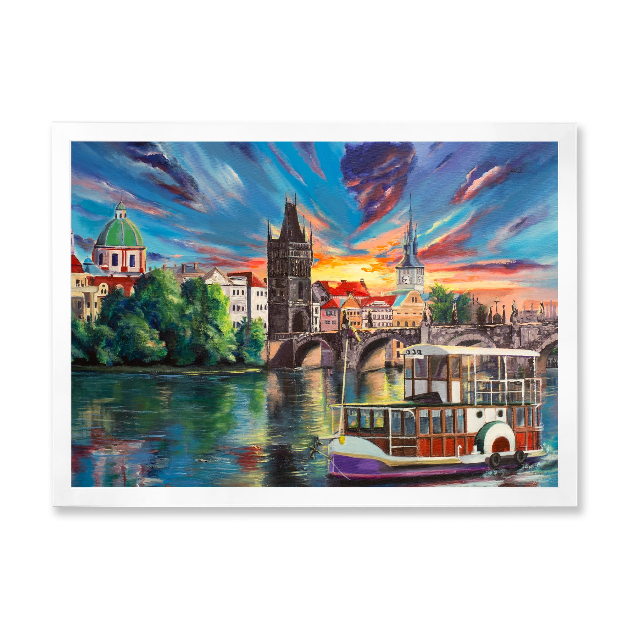 Designart 'Sunset Over Cityview Of Prague' Children's Art Framed Art Print