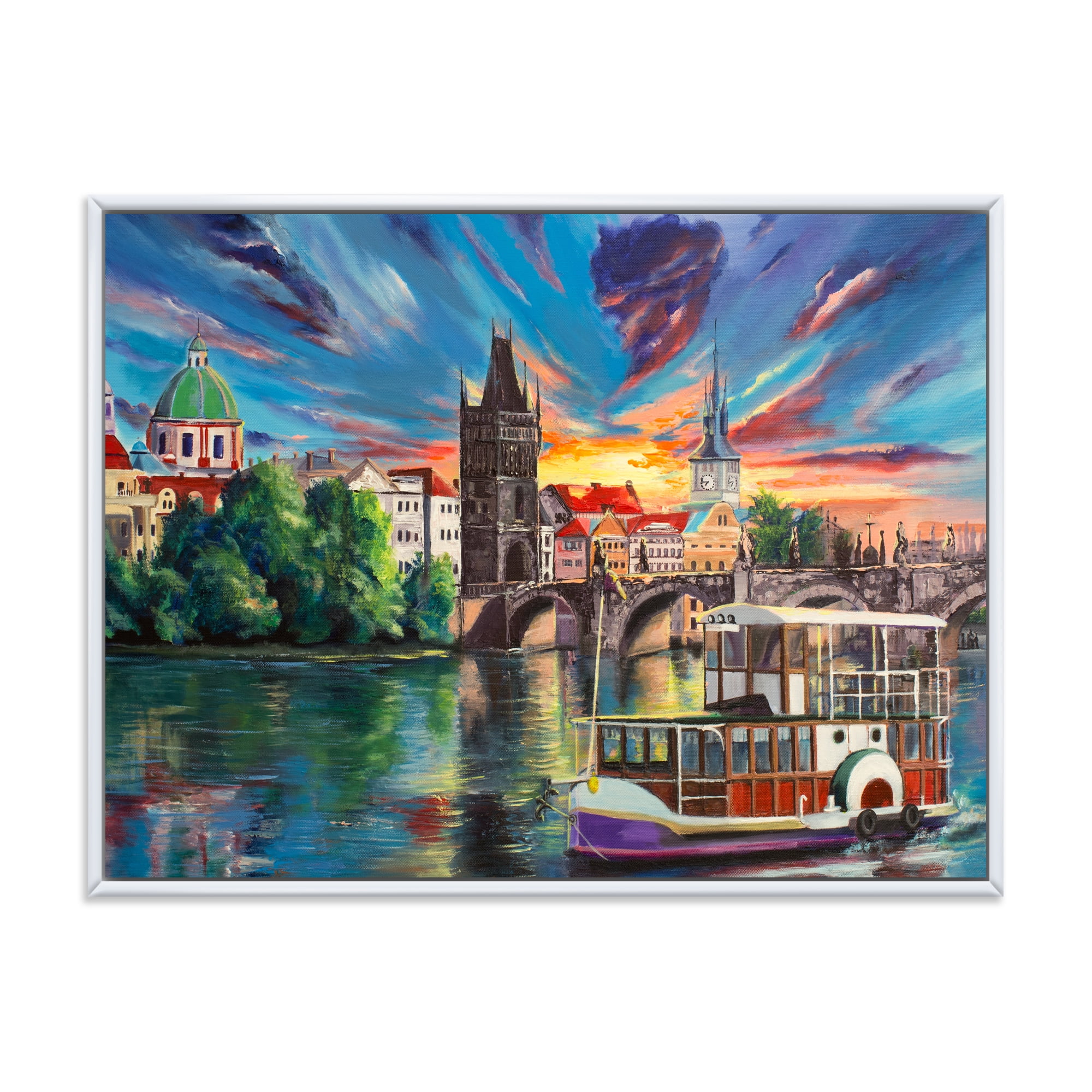 Designart 'Sunset Over Cityview Of Prague' Children's Art Framed Canvas Wall Art Print