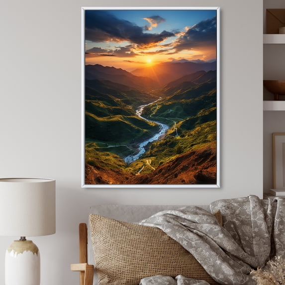 Designart "Sunset Over Dominican Mountains II" Landscape & Nature Floater Framed Canvas Print