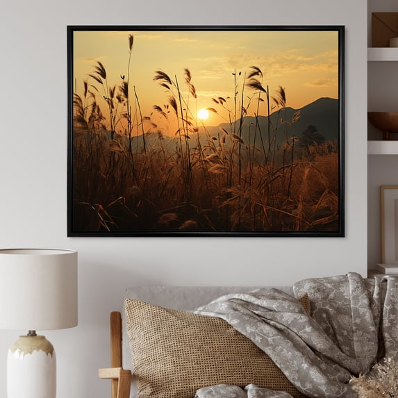 Designart "Sunset Over Fields" Birds Of Paradise Floater Framed Canvas Art Print