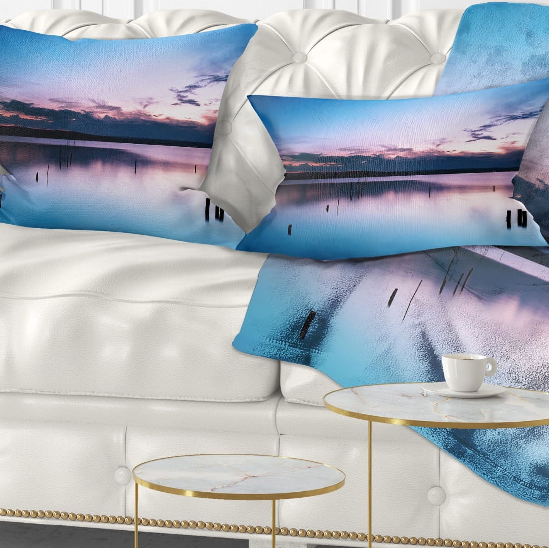 Designart Sunset Over Lake Blue Everywhere - Seashore Throw Pillow - 12x20