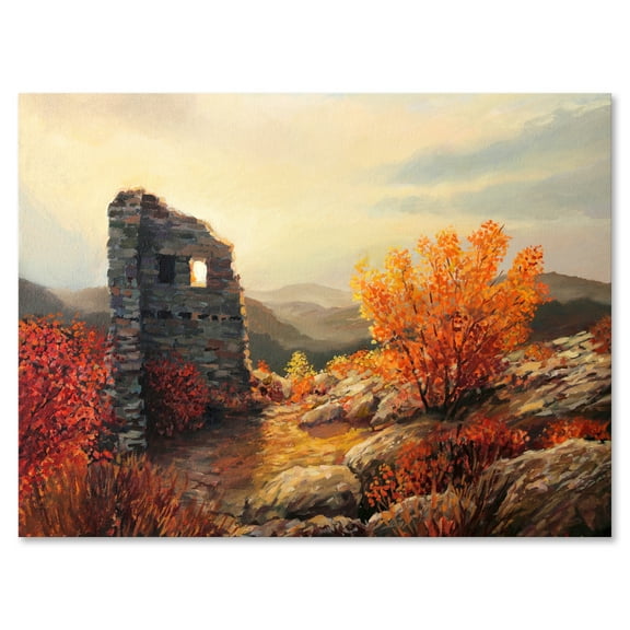 Designart ' Sunset Over Old Fortress Ruins ' Farmhouse Canvas Wall Art Print
