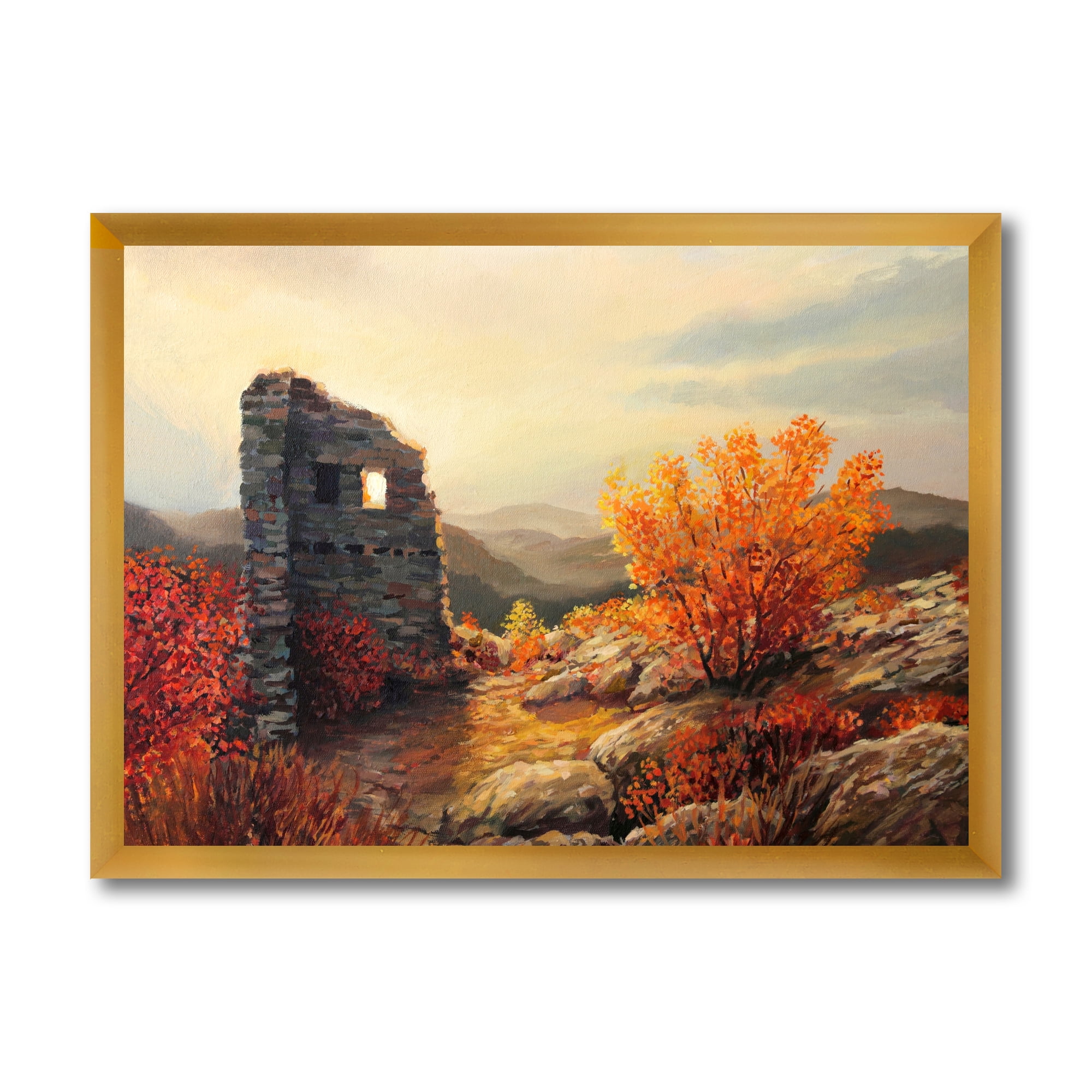 Designart 'Sunset Over Old Fortress Ruins' Farmhouse Framed Art Print