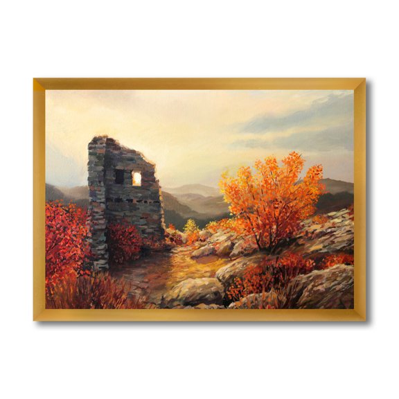 Designart 'Sunset Over Old Fortress Ruins' Farmhouse Framed Art Print
