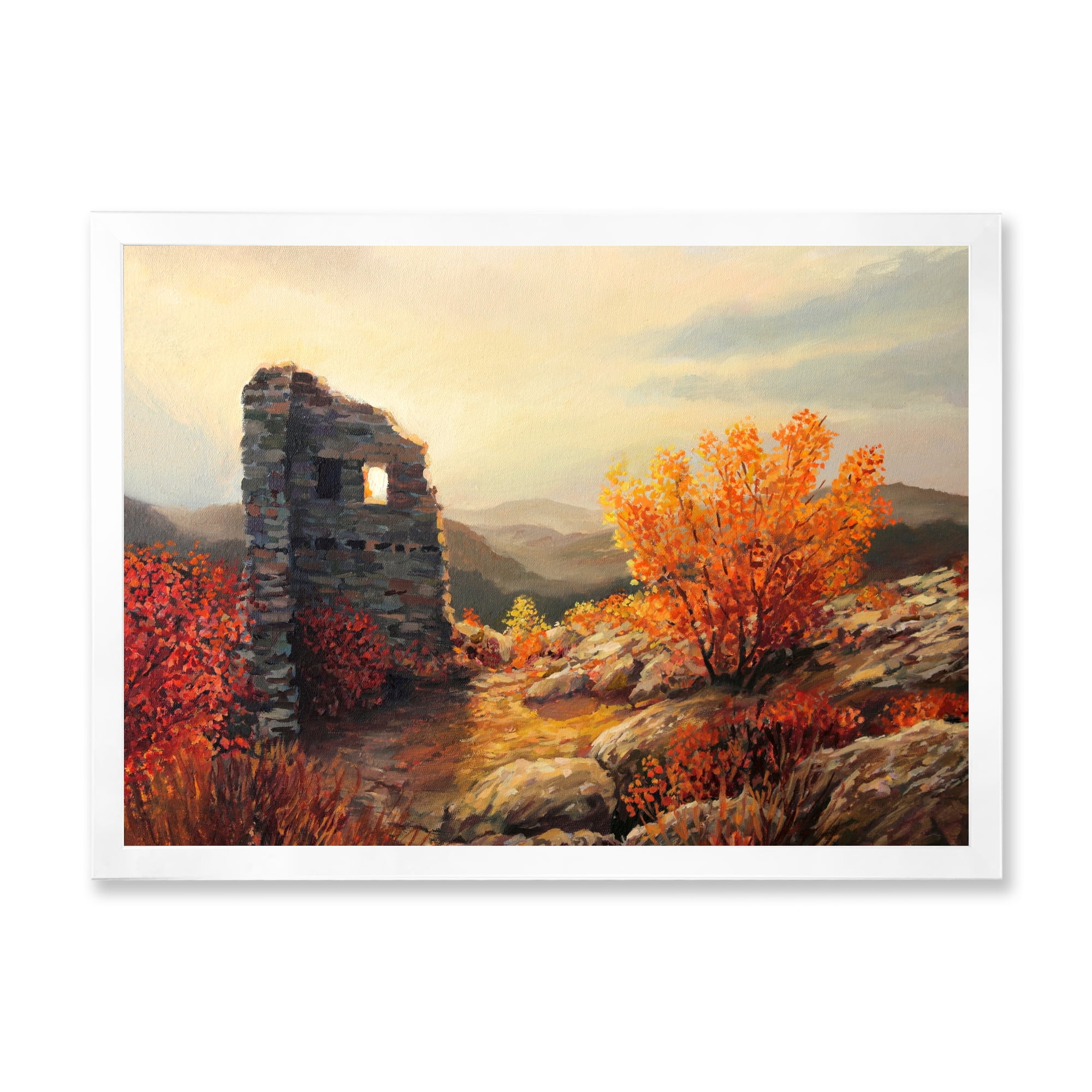 Designart 'Sunset Over Old Fortress Ruins' Farmhouse Framed Art Print