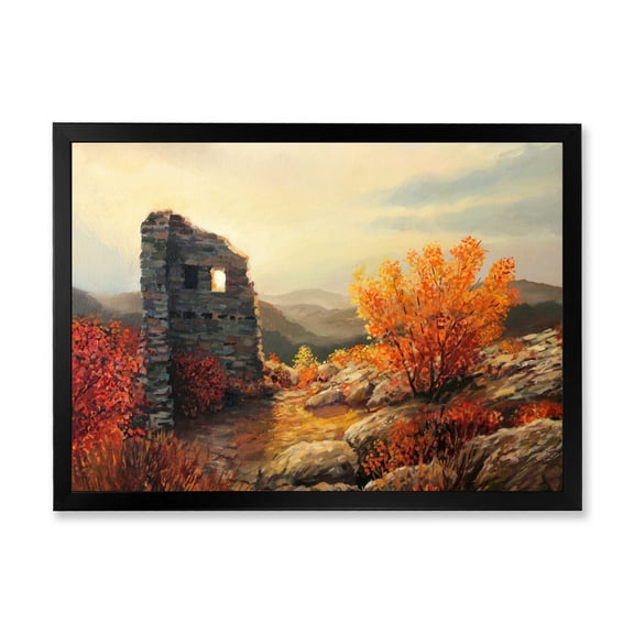 Designart 'Sunset Over Old Fortress Ruins' Farmhouse Framed Art Print