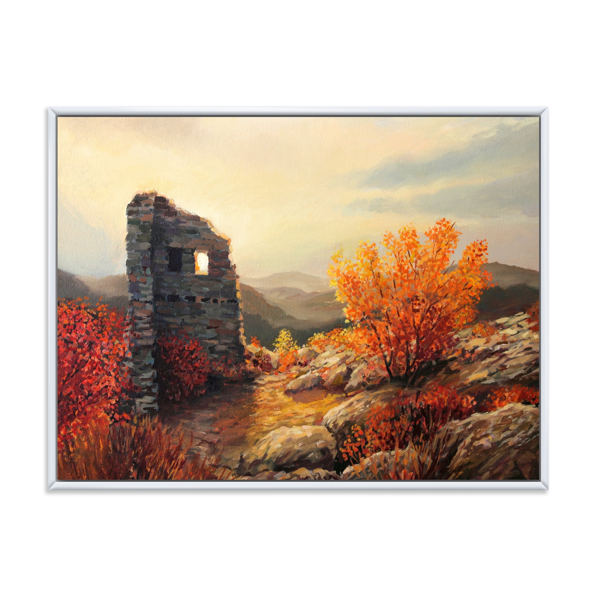 Designart 'Sunset Over Old Fortress Ruins' Farmhouse Framed Canvas Wall Art Print