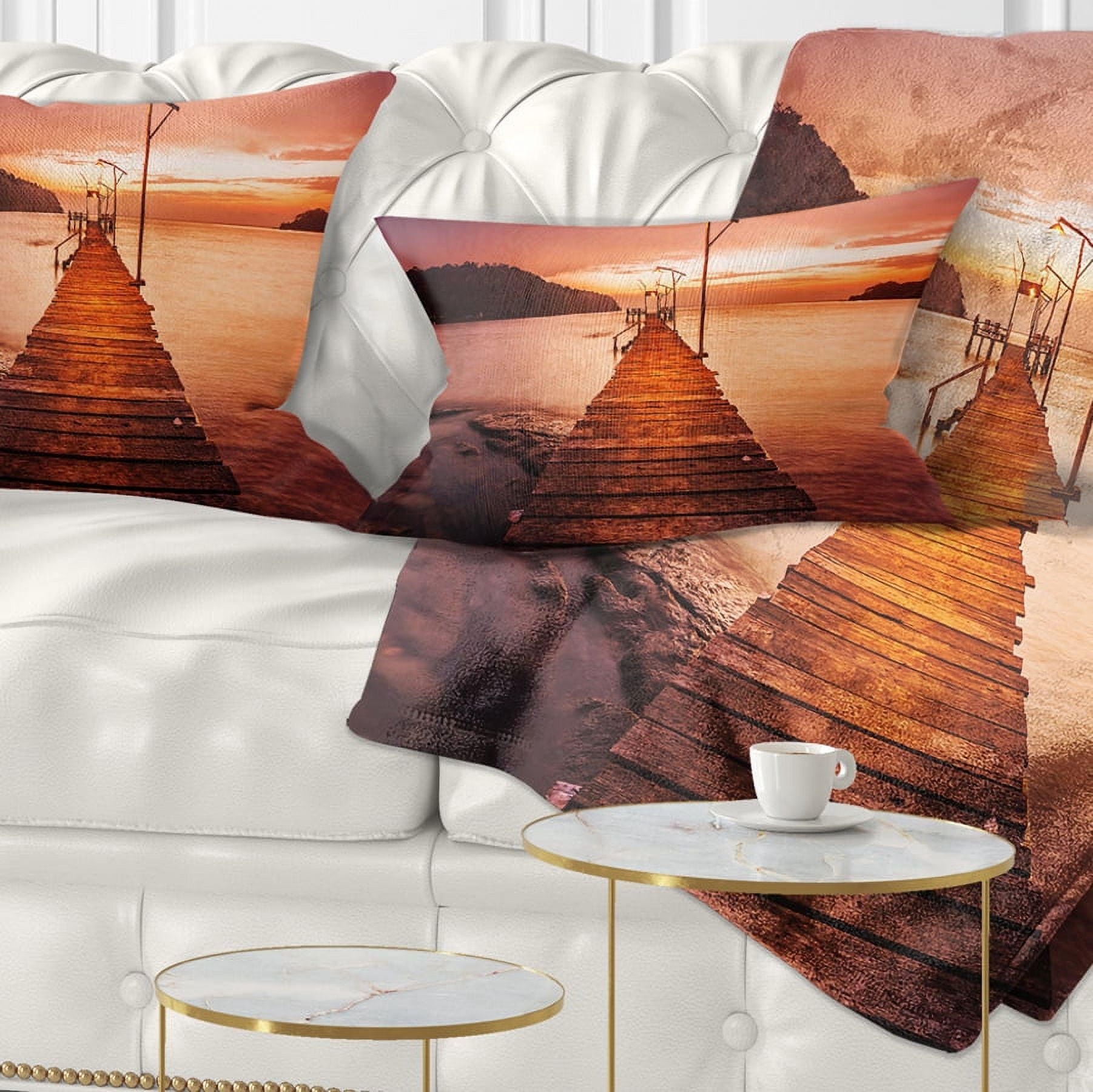 Designart Sunset Over Purple Sea - Seascape Throw Pillow - 12x20