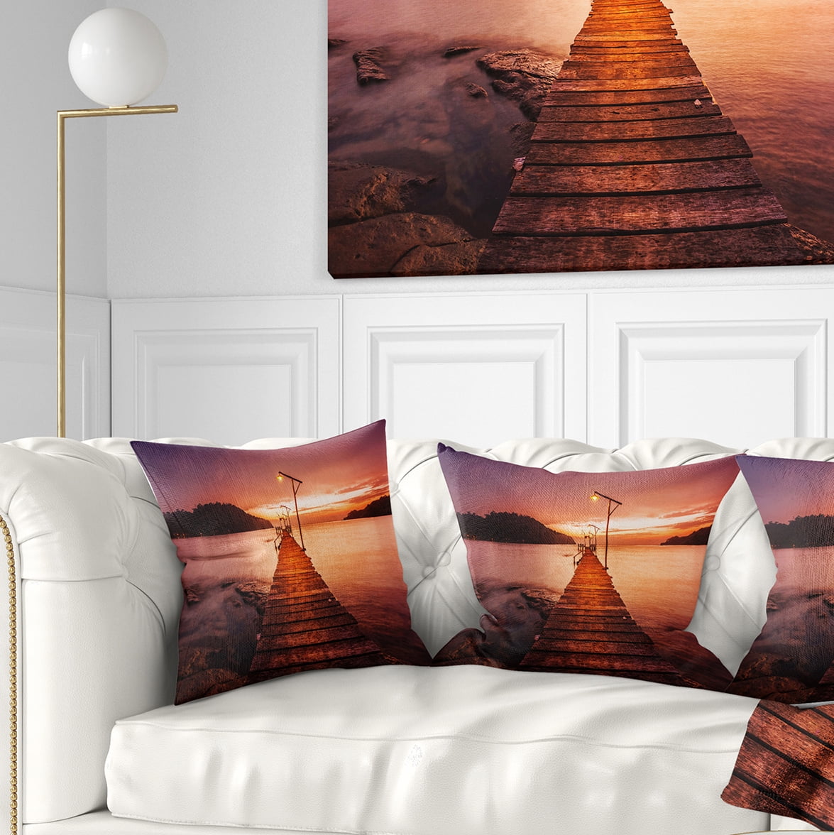 Designart Sunset Over Purple Sea - Seascape Throw Pillow - 16x16
