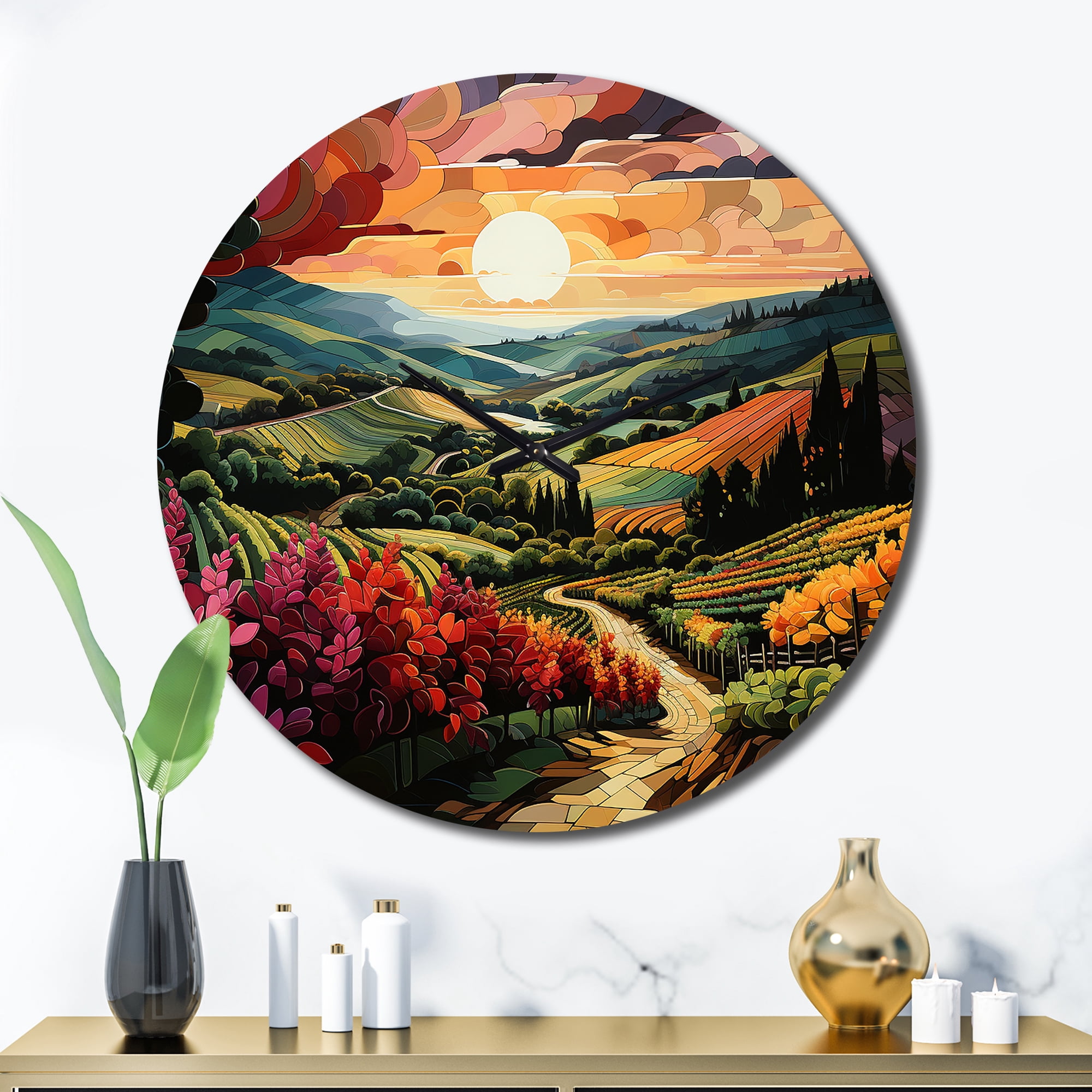 Designart "Sunset Over Rows of Ruby in the Vineyard Landscape I ...