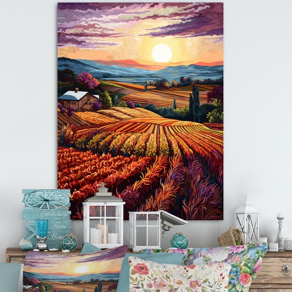 Designart "Sunset Over The Vineyard II" Vineyard Wall Art Prints