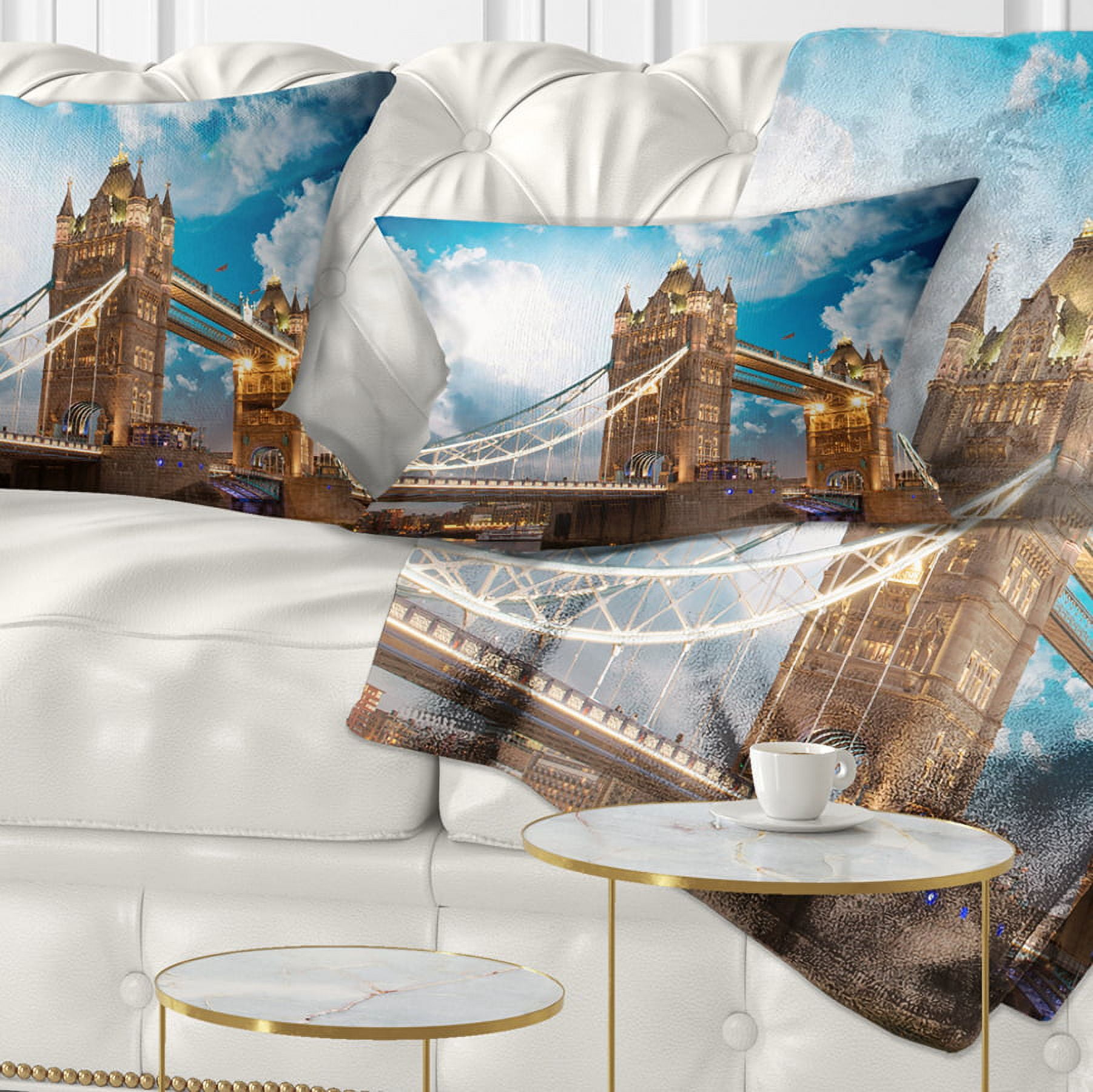 Designart Sunset Over Tower Bridge - Cityscape Photo Throw Pillow - 12x20