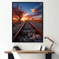 thumbnail image 1 of Designart "Sunset Over Train Tracks" Train Floater Framed Canvas Wall Art, 1 of 5