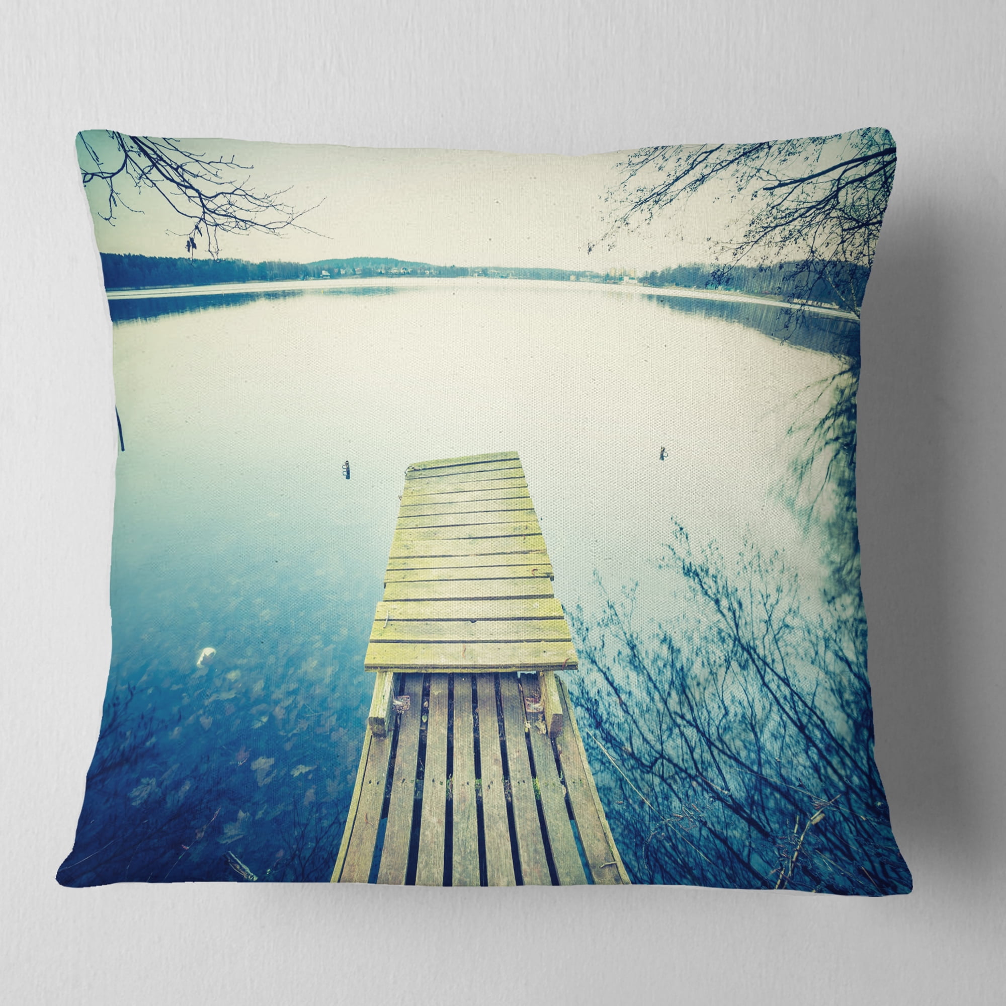 Designart Sunset Over Tranquil Lake - Bridge Throw Pillow - 16x16