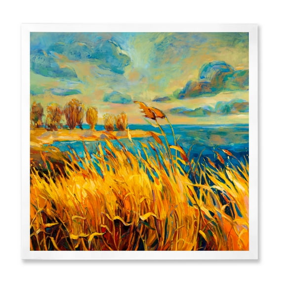 Designart 'Sunset Over Vibrant Lake' Nautical & Coastal Framed Art Print